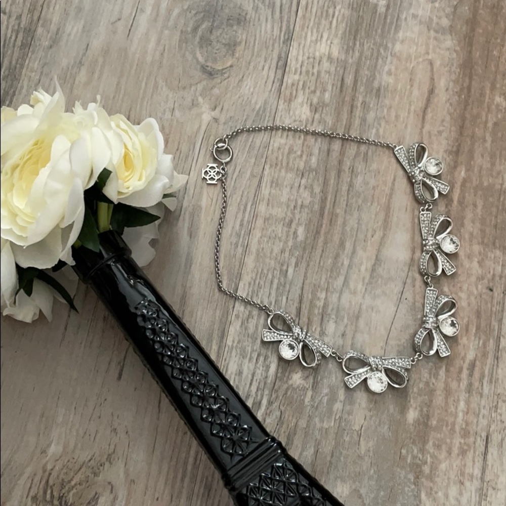 silver crystal bow necklace